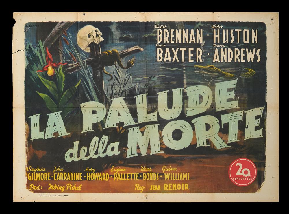 L'immagine riproduce uno dei manifesti conservati presso la Mediateca Regionale Pugliese (vedi Note). Si tratta di uno dei soggetti per la fotobusta del film "La palude della morte", la cui illustrazione è a firma di Alfredo Capitani. Pittore di cinema del primo periodo, Capitani fondò uno studio nel 1919 per la realizzazione di manifesti pubblicitari e poi con Luigi Martinati una società per il lancio di pellicole cinematografiche. Il suo stile richiama quello di Ballester, con un uso di colori luminosi e sfumati con effetti di mirabile enfasi pittorica. Le sue rappresentazioni sono sempre originali, grazie all'uso di colori pieni arricchiti dalle loro variazioni tonali cangianti: 
si noti qui una composizione narrativa e completa, ricca di dettagli esplicativi. Infatt...