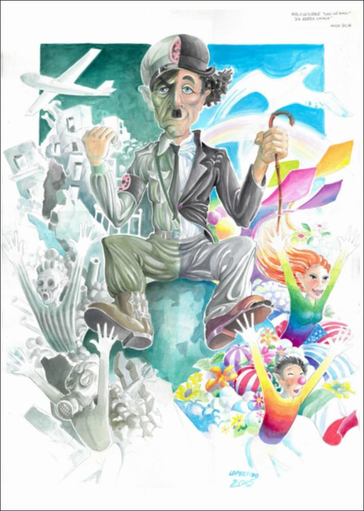 Il tema designato dalla Fondazione Carnevale di Putignano per l’edizione 2016 e che ha ispirato i maestri cartapestai nella realizzazione dei bozzetti è la “diversità. La “diversità” come ossimoro dell’esistenza, come valore, risorsa e diritto.
Nel bozzetto “La razza umana”, opera dell’Associazione “Con le mani”, è chiaro come la diversità sia quella che alberga nell’animo degli individui, e non quella legata al colore della pelle o alla provenienza.
Un unico pupo centrale si scinde in due personalità: Charlie Chaplin e Hitler. Due uomini molto simili nell’aspetto che si sono resi artefici di azioni opposte, seminando l’uno gioia e positività, l’altro sofferenza e distruzione, rappresentati nelle rispettive metà del carro. Anche i colori utilizzati enfatizzano fortement...