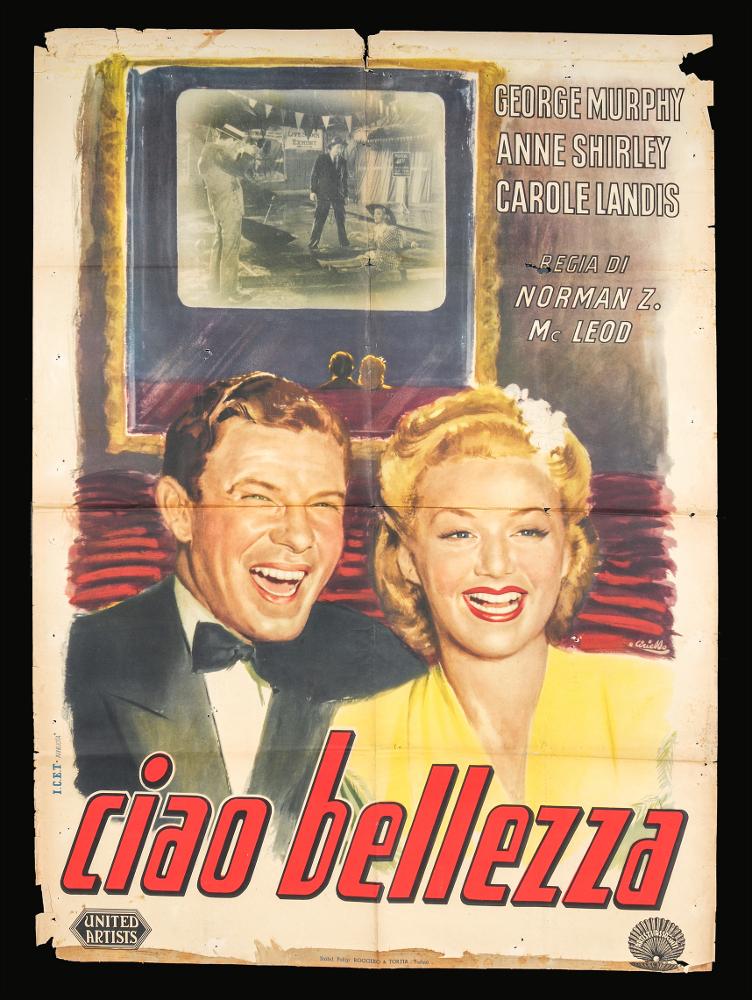 L'immagine riproduce uno dei manifesti conservati presso la Mediateca Regionale Pugliese (vedi Note). Ciriello firma il dipinto per il manifesto del film americano "Ciao bellezza". Pittore dal linguaggio elaborato e dallo stile pittorico colto e maturo, sia nel ritratto che nelle scene narrative, Ciriello seppe caratterizzare le sue opere con l'uso di sfumature volumetriche, tocchi di colore morbidi "emotivi", che denotano una comunicazione visiva chiara e coinvolgente. Si ricorda come tra i più importanti disegnatori per manifesti del cinema italiano. Iniziò a lavorare come pubblicitario presso l’agenzia 'Non plus ultra' a Milano e poi presso la 'Ima', la più grande agenzia di pubblicità in Italia. Il suo talento come disegnatore di arte figurativa lo porteranno anche ...