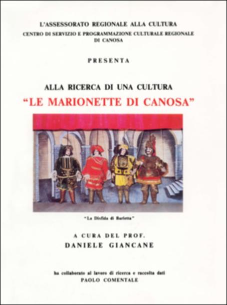 Il volume è parte della grande raccolta denominata “Libri di Puglia”, progetto di digitalizzazione a cura di Nicola Pergola che ha lo scopo di rendere fruibile la produzione editoriale dei Centri regionali di servizi educativi e culturali e degli Assessorati alla cultura e alla Pubblica Istruzione della Regione Puglia, dal 1968 agli anni 2000. Nel panorama variegato di quella inesauribile ricchezza che è la cultura popolare, le marionette di Canosa sono un esempio straordinario per lo spessore culturale, sociale, folclorico e pedagogico del fenomeno. Un punto di riferimento ormai unico per il Mezzogiorno, tenuto conto che esse costituiscono l'ultima testimonianza della scuola marionettistica napoletana, essendo ormai divenuti i pupi siciliani uno strumento prevalentemen...