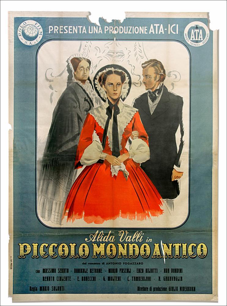 L'immagine è la riproduzione fotografica del manifesto cinematografico del film “Piccolo Mondo Antico”, prodotta in occasione dell'evento "Cinema 150 anni. Mostra di manifesti d'epoca sul Risorgimento". La mostra, allestita negli spazi della Mediateca Regionale di Bari, è stata realizzata nel 2011 dall'Ufficio Attività culturali e audiovisivi, afferente al Servizio Cultura e Spettacolo della Regione Puglia, in occasione delle celebrazioni dei 150 anni dell'Unità d'Italia. A differenza dell'altro manifesto presente in collezione, una fotobusta con al centro i protagonisti in una delle scene principali del film, qui la scena tratta dal film lascia lo spazio ad una elegante e raffinata riproduzione pittorica nella quale Luisa è assoluta protagonista, come del resto lo è il...