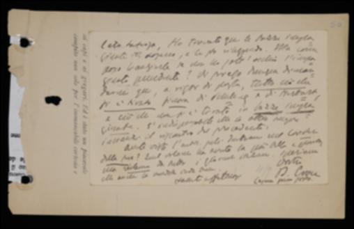 Nella cartolina Benedetto Croce sollecita Laterza ad inviargli tutto il materiale dei volumi di Friedrich W.J. Schelling e Johann F. Herbart e lo informa di una recensione al volume di Vittorio Imbriani, per il quale auspica un buon riscontro di pubblico.