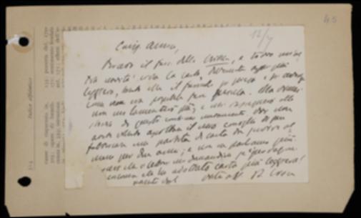 Nella cartolina, Benedetto Croce esprime a Giovanni Laterza il suo disappunto per i continui mutamenti di qualità della carta de "La Critica" come nell'ultimo fascicolo pubblicato.
