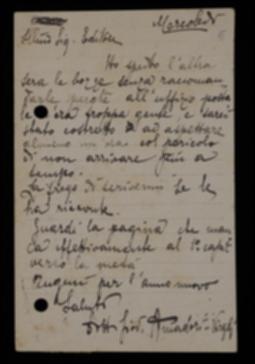 Nella cartolina, Giovanni Amadori Virgilj esprime disappunto per la qualità delle bozze del volume.