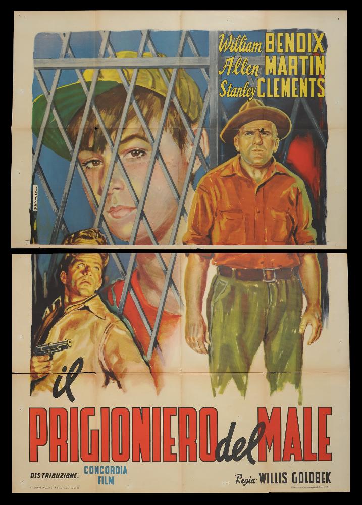 “Prigioniero del male” (Johnny Holiday) è un film drammatico statunitense del 1949 diretto da Willis Goldbeck, su sceneggiatura di Jack Andrews, Willis Goldbeck e Frederick Stephani con il soggetto di R.W. Alcorn.
Tra gli interpreti principali ricordiamo William Bendix, Allen Martin e Stanley Clements.
Il film fu girato nella Indiana Boys' School a Indianapolis e a Plainfield, in Indiana.
Il manifesto cinematografico è firmato dal celebre pittore di cinema DeAmicis (Aldo De Amicis). Illustratore romano, iniziò la sua carriera come vignettista del periodico a fumetti “Il Vittorioso”, opportunità che gli permise una maturazione stilistica tale da renderlo più sicuro e pronto per il mondo della cartellonistica. La composizione colpisce per la pittura morbida e la varietà d...