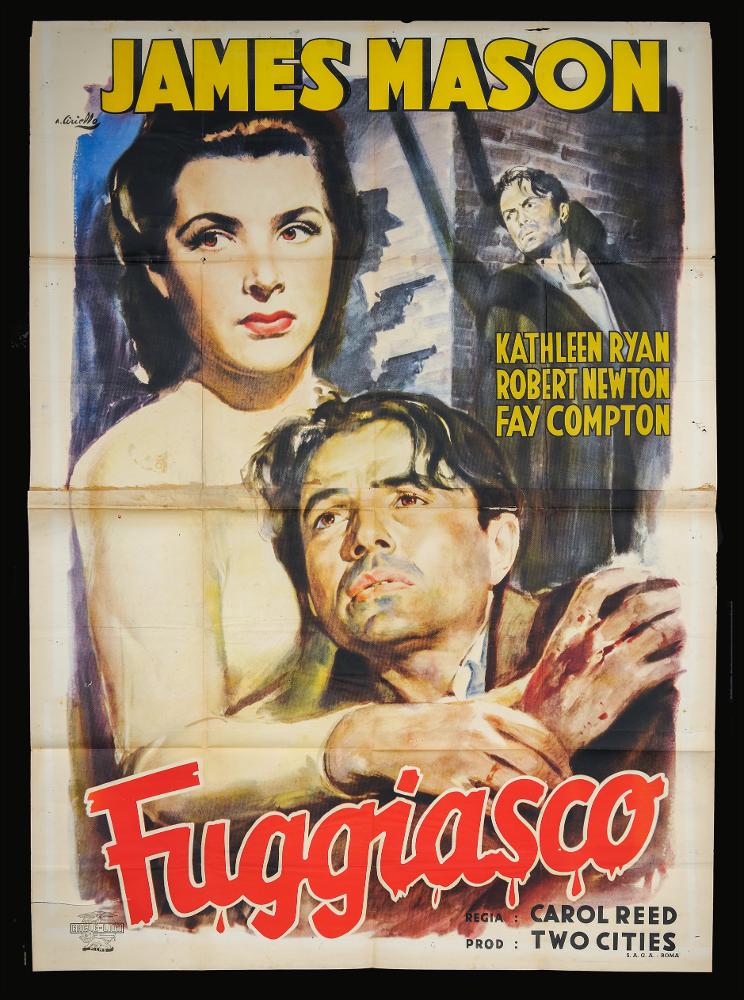 L'immagine riproduce uno dei manifesti conservati presso la Mediateca Regionale Pugliese (vedi Note). Si tratta di uno dei manifesti del film drammatico “Fuggiasco” del 1946 per la regia di Carol Reed. La firma che si legge in alto a sinistra appartiene all’illustratore Averardo Ciriello (A. Ciriello) che iniziò a lavorare come pubblicitario presso l’agenzia ‘Non plus ultra’ a Milano e poi presso la ‘Ima’, la più grande agenzia di pubblicità in Italia. Il suo talento come disegnatore di arte figurativa lo porteranno anche a lavorare nel campo editoriale per numerosi giornali. Ciriello sin dagli esordi mostrò un linguaggio elaborato e uno stile pittorico colto e maturo, sia nel ritratto che nelle scene narrative come si può ben notare in questa opera. Colpisce infatti il...