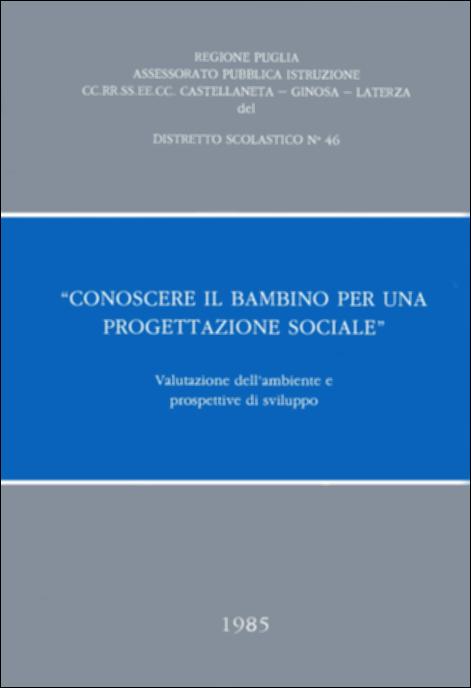 Il volume “Conoscere il bambino per una progettazione sociale” è parte della grande raccolta denominata “Libri di Puglia” progetto di digitalizzazione a cura di Nicola Pergola che ha lo scopo di rendere fruibile la produzione editoriale dei Centri regionali di servizi educativi e culturali e degli Assessorati alla cultura e alla Pubblica Istruzione della Regione Puglia, dal 1968 agli anni 2000. Il volume – edito in collaborazione con le Amministrazioni Comunali di Castellaneta, Ginosa e Laterza – presenta i risultati di una indagine – condotta nei comuni di Castellaneta, Castellaneta Marina, Ginosa, Laterza, Marina di Ginosa e Palagianello – su due realtà distinte ma interagenti fra loro: scuola e famiglia. Un complesso di 130 insegnanti di scuola materna, e di 1800 bam...