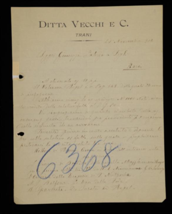 La Tipografia Valdemaro Vecchi scrive a Laterza facendo delle precisazioni sulla consistenza del volume di Georg W.F. Hegel e ringrazia per alcune spedizioni da parte della casa editrice. Richiede poi alcuni volumi e riferisce di un sollecito per conto della Cartiera Italiana.