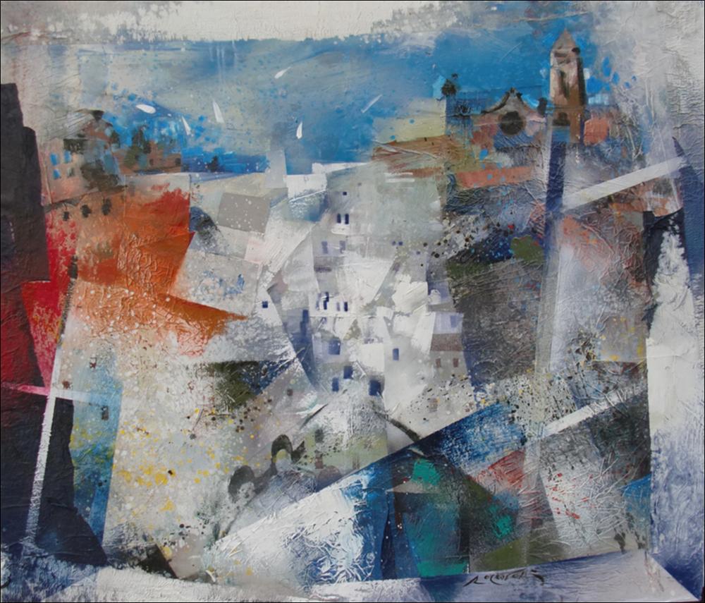 L'immagine digitale riproduce l'opera “Città viva”, dell'artista pugliese Michele Roccotelli. Classe 1946, iniziò i suoi studi a Bari per perfezionarli a Roma ed iniziare, giovanissimo nel 1968, a dedicarsi ad esposizioni, personali, rassegne nazionali prestigiose nel panorama artistico contemporaneo italiano dell'epoca (Arte Fiera di Bologna, Arte Roma e le Expo Arte baresi) e mostre internazionali persino in Canada e negli ultimi anni molte in Germania. La pittura di Roccotelli è fatta di colori e pennellate che creano, attraverso l'ideazione di geometrie astratte e immaginifiche, i suoi paesaggi naturali nei quali sono inseriti i dettagli desunti dalla sua terra. “Città viva” è parte della serie che il pittore ha dedic...