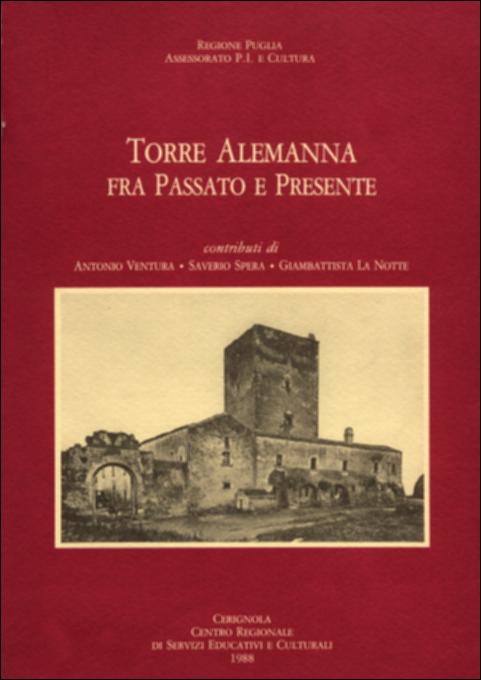 Il volume in oggetto è parte della grande raccolta denominata “Libri di Puglia”, progetto di digitalizzazione a cura di Nicola Pergola che ha lo scopo di rendere fruibile la produzione editoriale dei Centri regionali di servizi educativi e culturali e degli Assessorati alla cultura e alla Pubblica Istruzione della Regione Puglia, dal 1968 agli anni 2000. La pubblicazione raccoglie tre diversi saggi dedicati a Torre Alemanna, l'antica torre collocata tra Ascoli Satriano e Cerignola, in terra di Capitanata; dalla storia del feudo fino ai lavori di restauro che interessarono intera area negli anni '80 del secolo scorso.