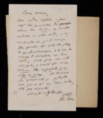 Nella cartolina, Benedetto Croce acconsente alla pubblicazione dell'indice delle otto annate de “La Critica” come concepito da Giovanni Laterza, avvertendolo tuttavia che se fosse redatto secondo altri criteri avrebbe un valore scientifico oltre che pubblicitario.