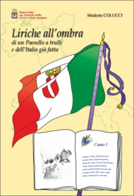 Il volume è parte della grande raccolta denominata “Libri di Puglia”, progetto di digitalizzazione a cura di Nicola Pergola che ha lo scopo di rendere fruibile la produzione editoriale dei Centri regionali di servizi educativi e culturali e degli Assessorati alla cultura e alla Pubblica Istruzione della Regione Puglia, dal 1968 agli anni 2000. Il volume presenta gli scritti inediti del sacerdote alberobellese Modesto Colucci, scomparso nel 1907, immerso nella cultura e nella politica della Giovane Italia. Ispirati ai temi della religione e della patria, 10 canti e 73 sonetti – dedicati a vicende nazionali e internazionali – trasmettono la figura di un intellettuale meridionale che dal suo paese, alla periferia dell'Italia e dell'Europa, guarda al più vasto mondo al qual...