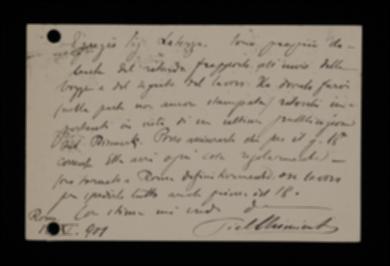 Nella cartolina, Pietro Chimienti si scusa con Laterza per il ritardo che porta nell'invio delle bozze corrette.