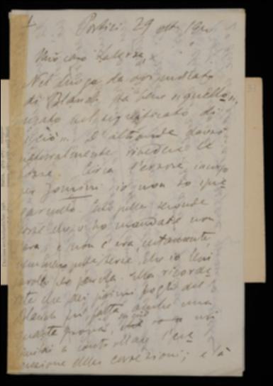 Nella lettera, dopo aver fornito la spiegazione di un errore presente nei fogli tirati di Luigi Blanch, Fausto Nicolini, facendo presente che alcune parti del manoscritto per il volume di Giuseppe Baretti sono in inglese, francese e spagnolo, prega Giovanni Laterza di affiancare al proto operai esperti e gli chiede l'autorizzazione a trattare col professor Eugenio V. Foulques per la revisione di quelle parti. Anticipa poi all'editore barese che entro la prima metà di novembre gli invierà il manoscritto del volume di Giovanni Berchet curato da Egidio Bellorini, che Benedetto Croce desidera si componga quanto prima, e gli comunica di essere stato incaricato dallo stesso Croce della revisione del volume di Jacopo Vittorelli, del quale non si spediranno altre bozze ad Achil...