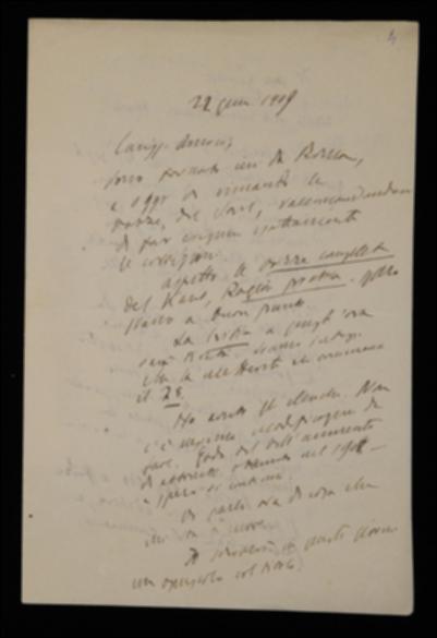 Nella lettera, Benedetto Croce comunica a Giovanni Laterza la spedizione delle bozze del volume di Georges Sorel e lo sollecita ad inviargli quelle complete della "Critica della ragion pratica" di Immanuel Kant. Lo informa poi che non ci saranno modifiche agli elenchi di distribuzione de "La Critica" e si complimenta per l'aumento di abbonati al periodico nell'anno appena trascorso. Infine Croce propone all'editore la pubblicazione di un volume sulla disonestà nell'università italiana.