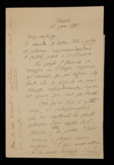 Nella lettera, Benedetto Croce comunica a Laterza l'invio delle bozze de "La Critica" per la stampa, con alcune istruzioni sulla tiratura e gli suggerisce delle modifiche agli elenchi degli omaggi e dei cambi.