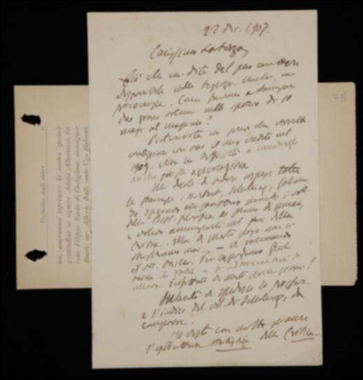 Nella lettera Benedetto Croce propone a Giovanni Laterza la pubblicazione in traduzione italiana di alcuni saggi del volume "Zur Wiedergeburt des Idealismus" di Ferdinand J. Schmidt, precisando di aver già scritto all'autore in merito.