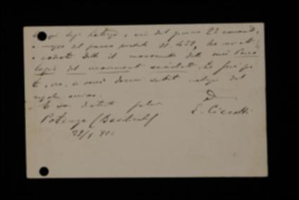 Nella cartolina, Ettore Ciccotti avvisa Laterza di aver spedito il manoscritto della parte completata del volume.