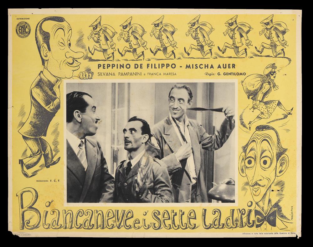 L'immagine riproduce uno dei manifesti conservati presso la Mediateca Regionale Pugliese (vedi Note). Si tratta di uno dei soggetti realizzati per la fotobusta della commedia italiana “Biancaneve e i sette ladri” del 1950. Majorana (o Maiorana) firma tutta la serie dei soggetti con una bella illustrazione che occupa gran parte della composizione, caratterizzandola con uno stile fumettistico pulito e ricco di dettagli, con pochi toni cromatici: il nero che rende la realizzazione a matita e dunque l'abilità illustrativa dell'artista, su fondo giallo. L'intero impianto grafico esprime l'ironia di questa commedia all'italiana, tutta basata sugli equivoci. Degne di nota le caricature di Peppino De Filippo e Mischa Auer....