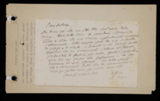 Nella cartolina, Benedetto Croce approva le scelte fatte da Laterza nelle spedizioni del suo periodico e gli chiede di inviare l'elenco degli abbonati morosi a Giovanni Gentile.
