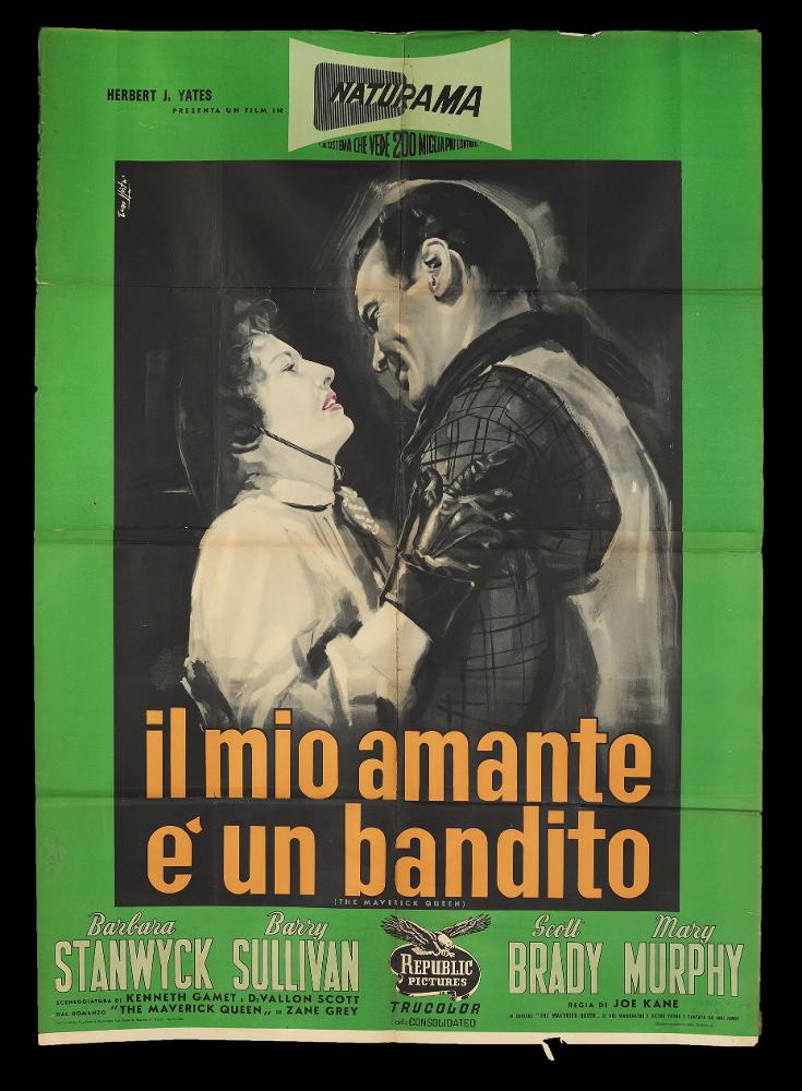 L'immagine riproduce uno dei manifesti conservati presso la Mediateca Regionale Pugliese (vedi Note). Si tratta della versione grafica per il manifesto del film "Il mio amante è un bandito", a firma di Enzo (Lorenzo) Nistri. Pittore romano che realizzò migliaia di manifesti per il cinema, Nistri si contraddistinse per un linguaggio maturo, uno stile semplice ed elegante che "si presta a raccontare ogni storia" (Baroni, 2018). Molti suoi lavori infatti si riconoscono per il tratto raffinato, ma al tempo stesso dalla forte intensità costruttiva data anche da un sapiente uso dei colori netti e spesso contrastanti, che aiutano a ben definire le figure e le scene descritte. La composizione immaginata per questo film ha un taglio molto moderno, quasi pubblicitario, che esalta...