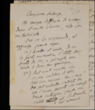 Nella lettera, Benedetto Croce chiede a Laterza alcuni chiarimenti di natura contabile che riguardano lui e Gentile, del quale allega l'estratto di una lettera. Esprime poi all'editore le proprie incertezze sulla scelta del formato della sua “Estetica” e gli chiede un parere in merito. Infine, lo invita a non accettare la proposta di Arturo Reghini di pubblicare la traduzione italiana del volume di William T. Stead: “After death, a personal narrative etc.”, ritenendolo di nessun valore.