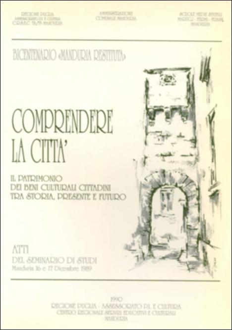 Il volume “Comprendere la città. Il patrimonio dei beni culturali cittadini tra storia, presente e futuro” è parte della grande raccolta denominata “Libri di Puglia” progetto di digitalizzazione a cura di Nicola Pergola che ha lo scopo di rendere fruibile la produzione editoriale dei Centri regionali di servizi educativi e culturali e degli Assessorati alla cultura e alla Pubblica Istruzione della Regione Puglia, dal 1968 agli anni 2000. Il volume raccoglie gli atti dell'omonimo convegno di studi, organizzato nel 1989 in collaborazione con l'Amministrazione Comunale e le Scuole Medie Statali Marugj, Fermi e Frank di Manduria; e presenta i risultati di una ricerca sul grado di fruizione del patrimonio monumentale cittadino – da parte dei ragazzi delle scuole medie inferi...