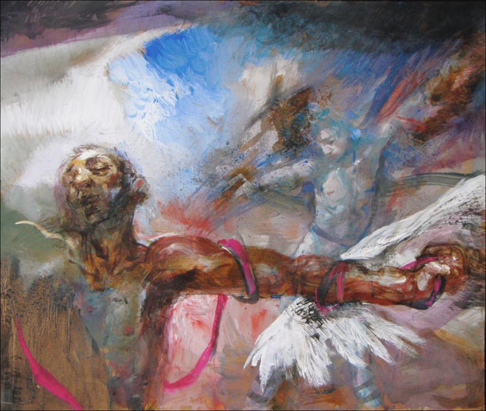 “Icaro e Dedalo” è la riproduzione fotografica dell'opera realizzata dall'artista barese Mario Colonna, figlio e nipote dei pittori Umberto e Nicola ai quali deve la sua prima formazione. Non meno importante sarà il legame con il maestro Raffaele Spizzico, docente del corso di Decorazione dell'Accademia di Belle Arti di Lecce a cui Colonna si iscriverà nel 1964. Sarà proprio Spizzico a trasmettergli la passione per il colore, componente, quest'ultima, che tuttavia Colonna non considererà del tutto fondamentale. Docente di Tecniche dell'incisione presso l'Accademia di Belle Arti di Bari nonché direttore della stessa dal 1981 al 2005, Mario Colonna, noto come incisore, pittore, scultore e decoratore, oggi è da considerarsi tra gli artisti più completi nel panorama dell'ar...
