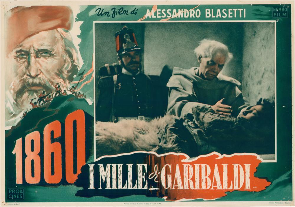 L'immagine è una riproduzione digitale del manifesto cinematografico del film “1860 - I Mille di Garibaldi”, prodotta in seguito all'evento "Cinema 150 anni. Mostra di manifesti d'epoca sul Risorgimento". La mostra, allestita negli spazi della Mediateca Regionale di Bari, è stata realizzata nel 2011 dall'Ufficio Attività culturali e audiovisivi, afferente al Servizio Cultura e Spettacolo della Regione Puglia, in occasione delle celebrazioni dei 150 anni dell'Unità d'Italia. In Mediateca sono conservate una serie di fotobuste e una prestigiosa locandina dipinta dal famoso pittore, illustratore e grafico Angelo Cesselon. La fotobusta in oggetto riporta una scena d'interno tratta dal film, come consuetudine per le fotobuste del periodo, al centro di una elegante cornice ch...