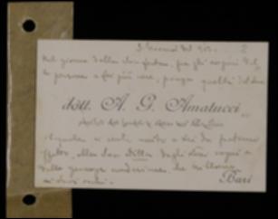 Nel biglietto, Aurelio Giuseppe Amatucci porge a Laterza gli auguri di buon onomastico.