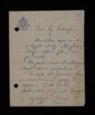 Nella lettera, Pietro Chimienti suggerisce di inviare copie dell'opera a Marghieri e a Morano, librai in Napoli, e a al re nella persona del gen. Brusati.