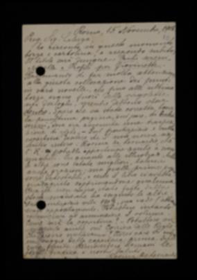 Nella cartolina, Rosina De Leonardis indica il sottotitolo definitivo al volume e chiede che il suo nome sia riportato per esteso. Esprime soddisfazione per le ultime illustrazioni e si informa circa il prezzo e la pubblicità.