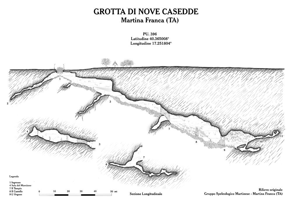 Questo rilievo topografico è la trasposizione in digitale di rilevamenti realizzati a seguito di importanti studi speleologici nelle grotte di Puglia. Sono materiale utile per lo studio e la ricerca, per comprendere al meglio la complessità delle articolazioni sotterranee di queste cavità naturali, con il fine della tutela e della salvaguardia del fenomeno carsico. 
Il documento fa parte della raccolta di rilievi topografici digitalizzati da Carlos Solito per il Progetto digitale “Sillabario sotterraneo – Viaggio dantesco nelle Grotte di Puglia” – realizzato nell’ambito della LEGGE REGIONALE 30 dicembre 2020 - art. 39 “Cavità pugliesi e opera dantesca - Celebrazioni 700 anni dalla morte di Dante Alighieri”.