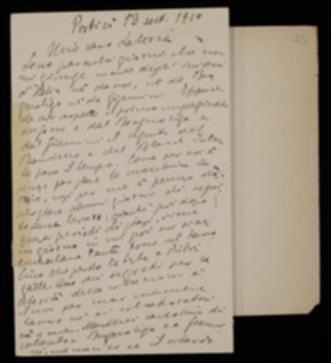 Esprimendo il suo disappunto a Giovanni Laterza per non aver ricevuto bozze da diversi giorni, né da parte della tipografia né da parte di Gioacchino Brognoligo e Amedeo Giannini, Fausto Nicolini comunica di aver pronti alcuni fogli del volume di Matteo Bandello da licenziare non appena Brognoligo chiarirà alcuni dubbi.